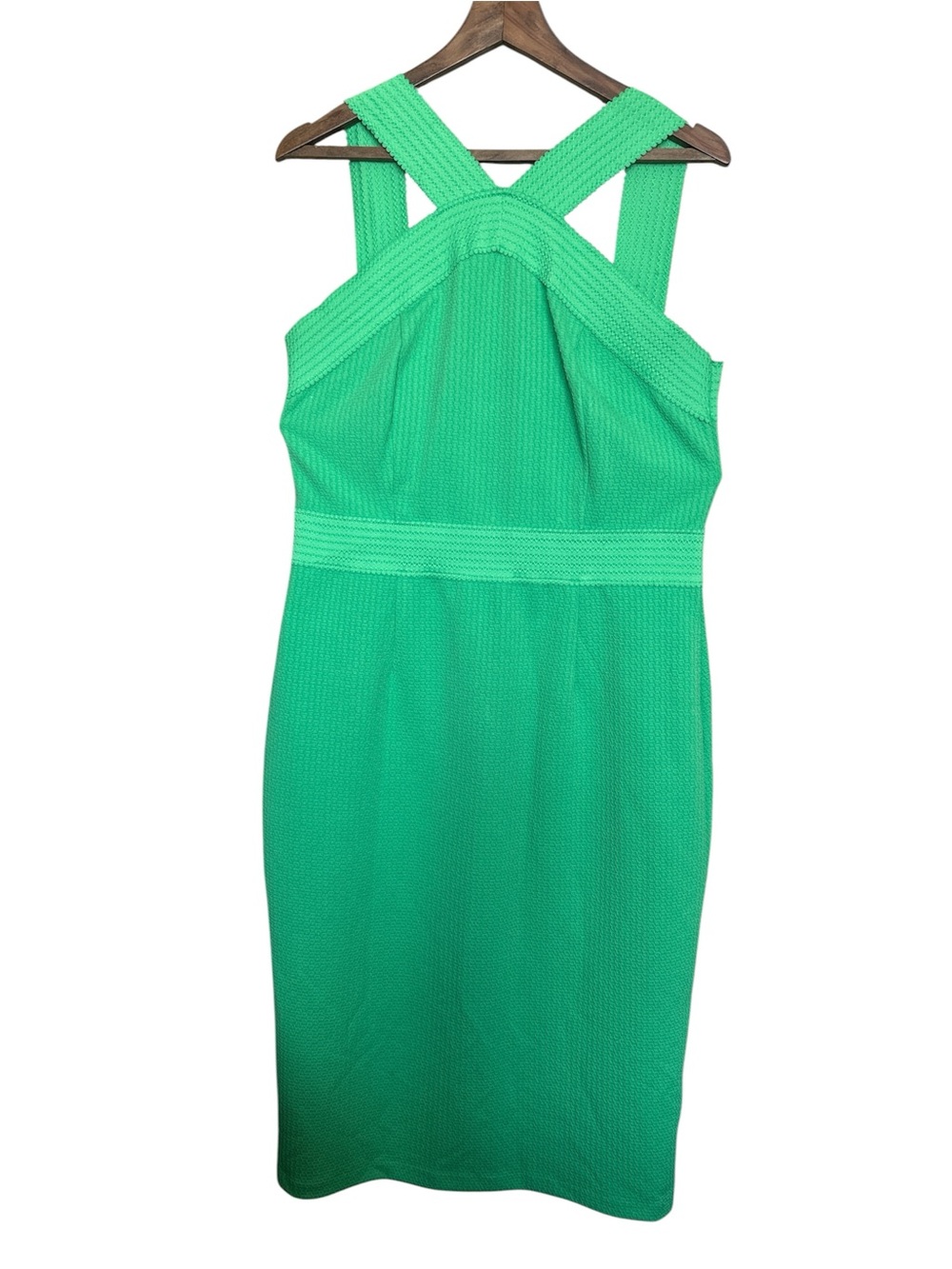 New York & Company Green Textured Midi Dress With Criss Cross Neckline Size XL